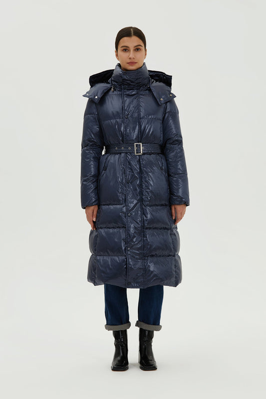 Nicole Long Down Jacket with Belt